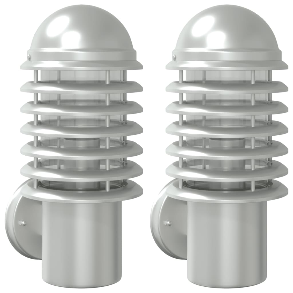 vidaXL Outdoor Wall Lights 2pcs Silver Stainless Steel