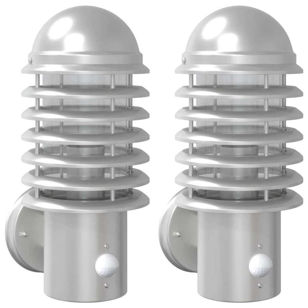vidaXL Outdoor Wall Lights with Sensors 2pcs Silver Stainless Steel