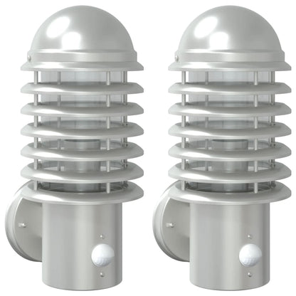 vidaXL Outdoor Wall Lights with Sensors 2pcs Silver Stainless Steel