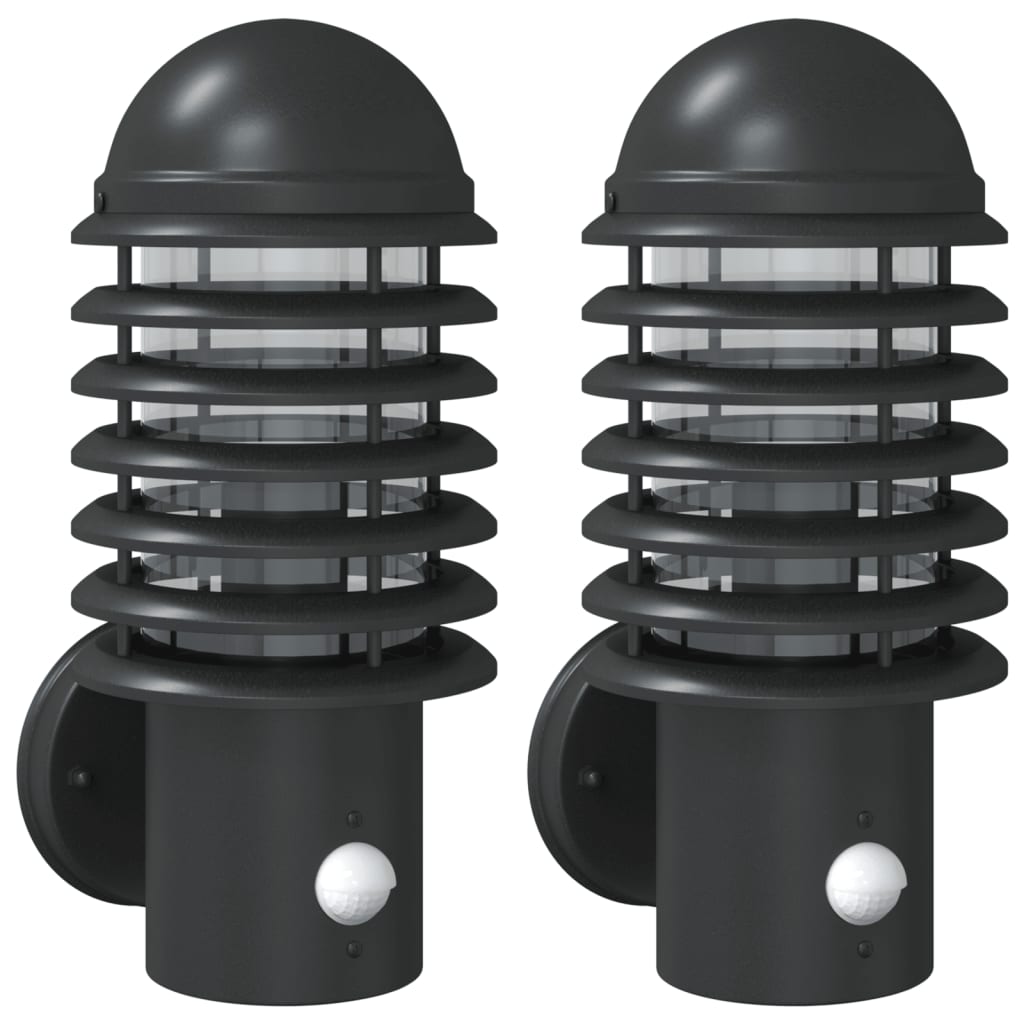 vidaXL Outdoor Wall Lights with Sensors 2pcs Black Stainless Steel