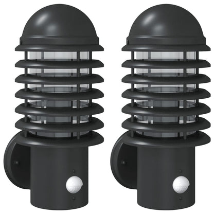 vidaXL Outdoor Wall Lights with Sensors 2pcs Black Stainless Steel