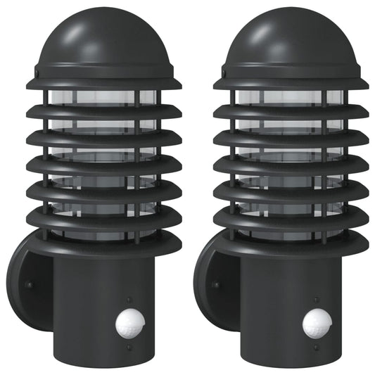 vidaXL Outdoor Wall Lights with Sensors 2pcs Black Stainless Steel