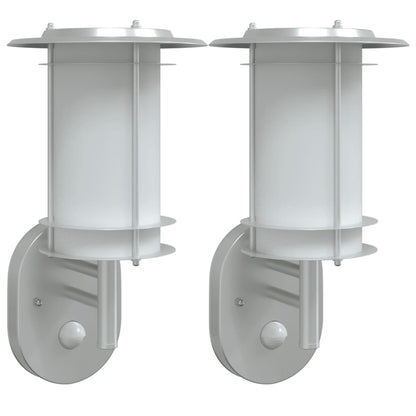 vidaXL Outdoor Wall Lights with Sensors 2pcs Silver Stainless Steel