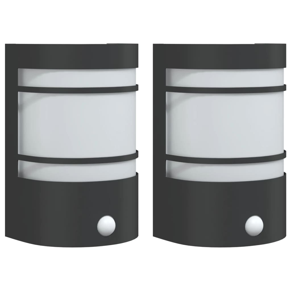vidaXL Outdoor Wall Lights with Sensors 2pcs Black Stainless Steel