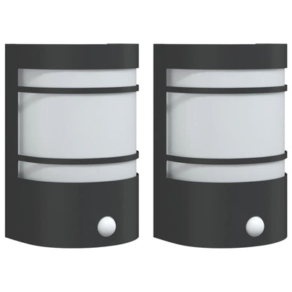 vidaXL Outdoor Wall Lights with Sensors 2pcs Black Stainless Steel