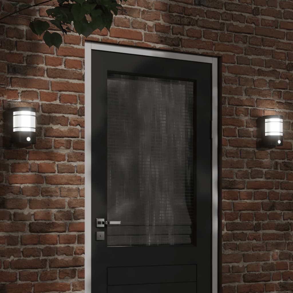 vidaXL Outdoor Wall Lights with Sensors 2pcs Black Stainless Steel
