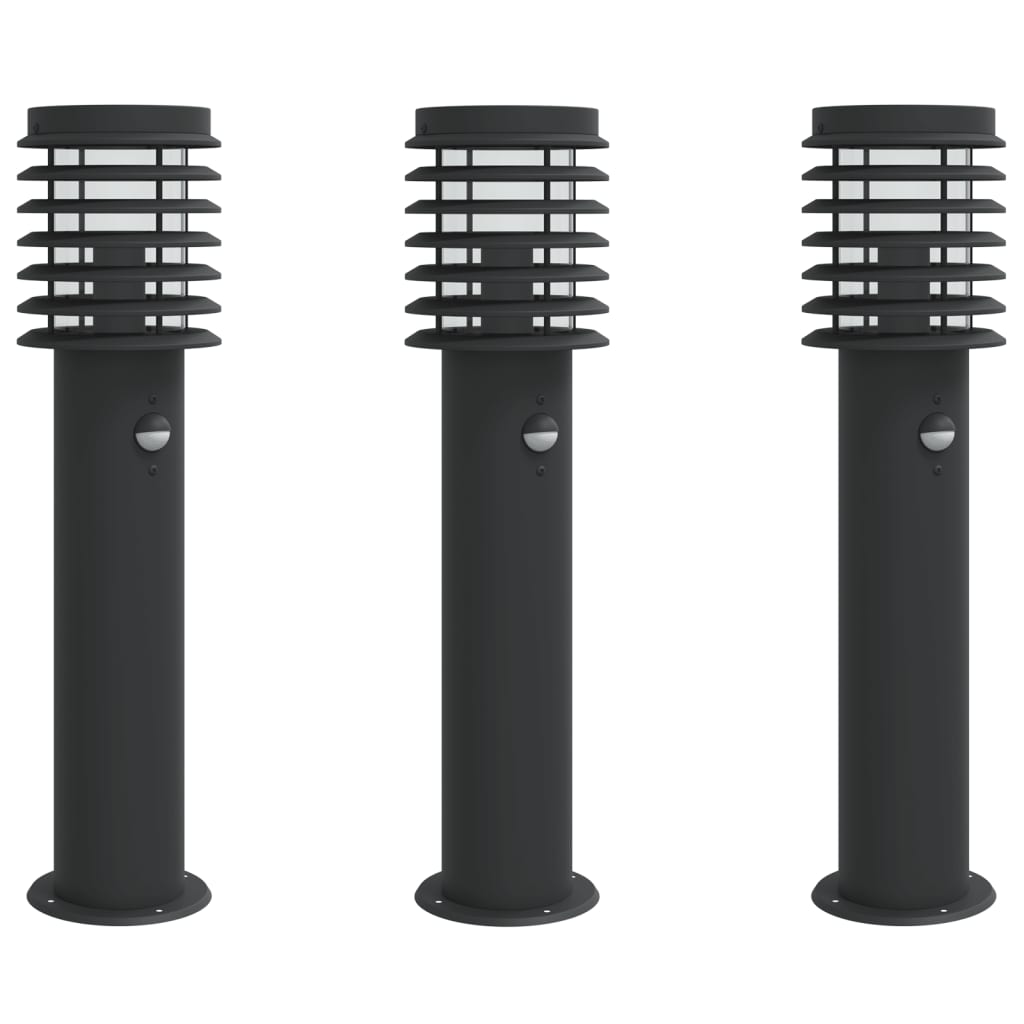 vidaXL Outdoor Floor Lamps with Sensors 3pcs Black 60 cm Stainless Steel