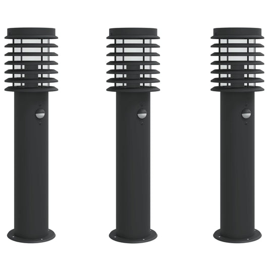 vidaXL Outdoor Floor Lamps with Sensors 3pcs Black 60 cm Stainless Steel
