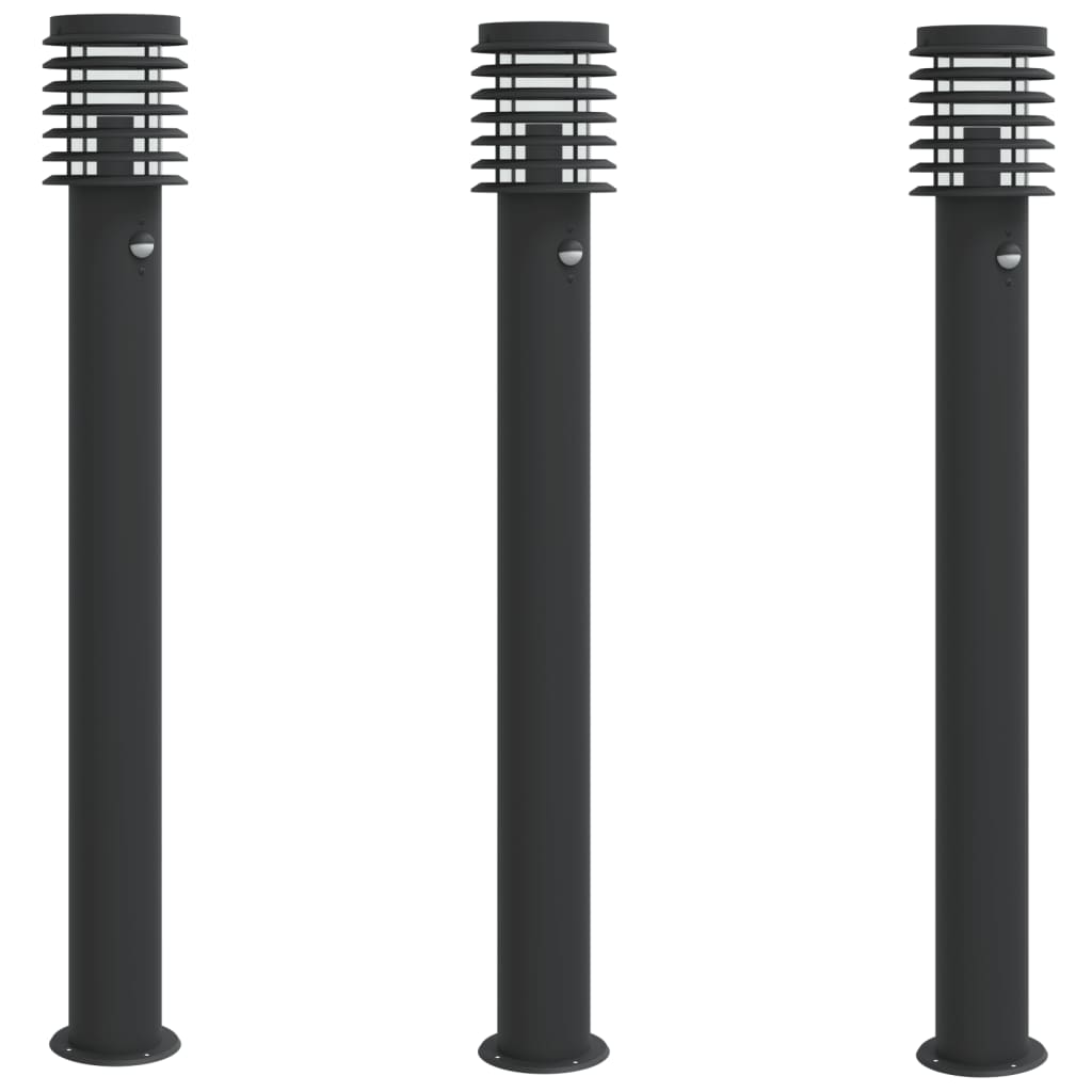 vidaXL Outdoor Floor Lamps with Sensors 3pcs Black 110cm Stainless Steel