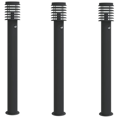 vidaXL Outdoor Floor Lamps with Sensors 3pcs Black 110cm Stainless Steel