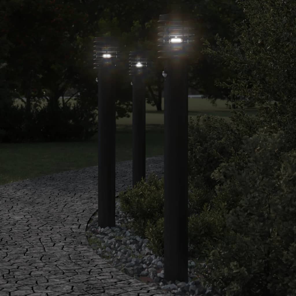 vidaXL Outdoor Floor Lamps with Sensors 3pcs Black 110cm Stainless Steel