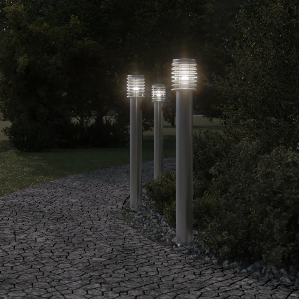 vidaXL Outdoor Floor Lamp with Outlet Silver 110cm Stainless Steel