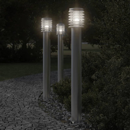 vidaXL Outdoor Floor Lamp with Outlet Silver 110cm Stainless Steel