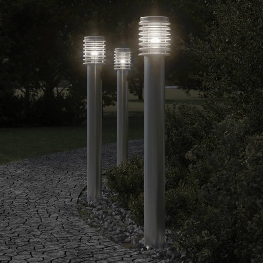 vidaXL Outdoor Floor Lamps with Outlet 3pcs Silver 110cm Stainless Steel