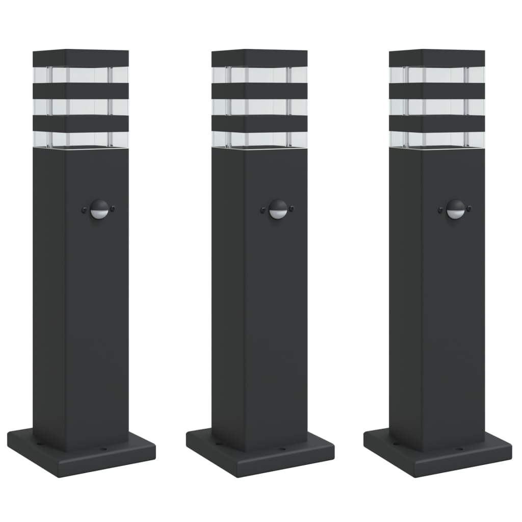vidaXL Outdoor Floor Lamps with Sensors 3pcs Black 50 cm Aluminium