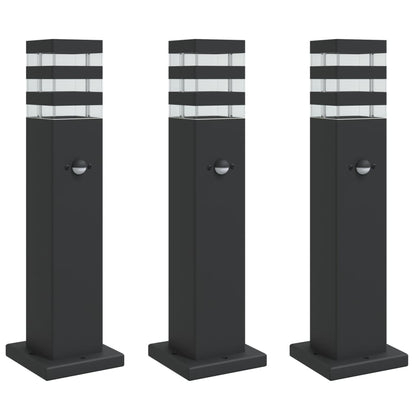 vidaXL Outdoor Floor Lamps with Sensors 3pcs Black 50 cm Aluminium