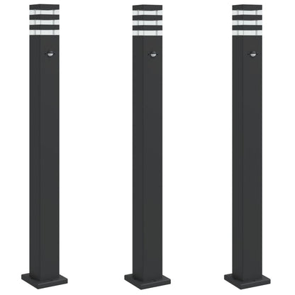 vidaXL Outdoor Floor Lamps with Sensors 3pcs Black 110 cm Aluminium