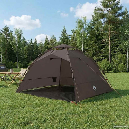 vidaXL Fishing Tent 4-Person Brown Quick Release