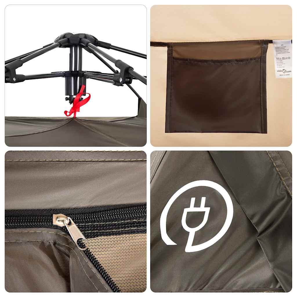 vidaXL Fishing Tent 4-Person Brown Quick Release