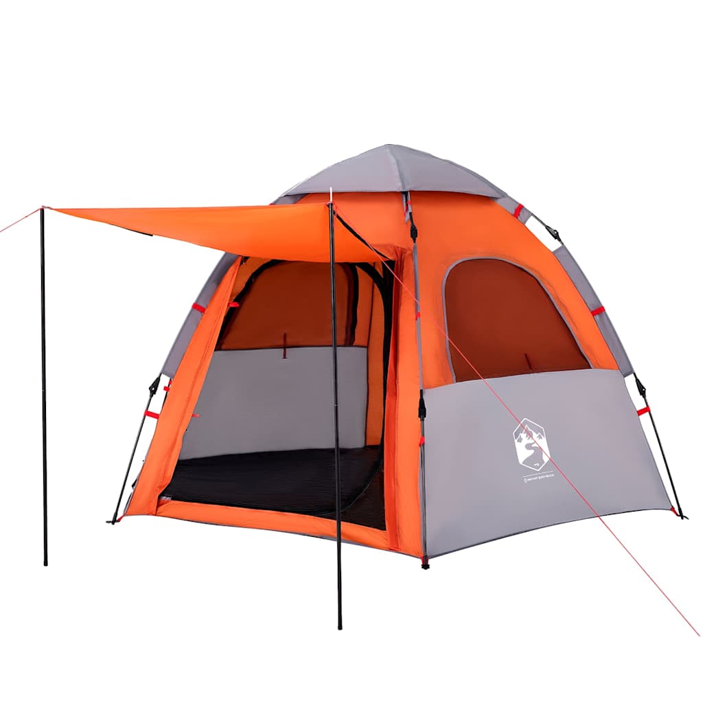 vidaXL Camping Tent Cabin 4-Person Grey and Orange Quick Release
