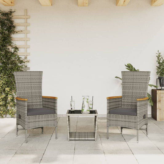 vidaXL 3 Piece Garden Dining Set with Cushions Grey Poly Rattan