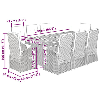 vidaXL 9 Piece Garden Dining Set with Cushions Grey Poly Rattan