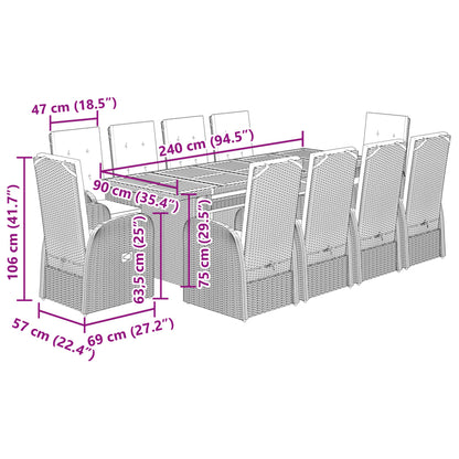 vidaXL 11 Piece Garden Dining Set with Cushions Grey Poly Rattan
