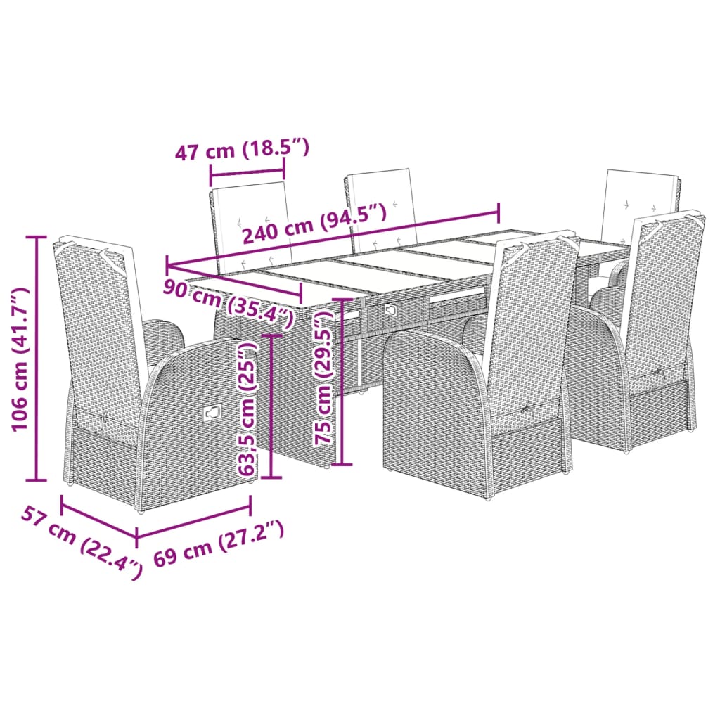 vidaXL Garden Dining Set | Grey | PE rattan | 6-seater | Seats Many