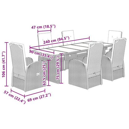 vidaXL 7 Piece Garden Dining Set with Cushions Grey Poly Rattan