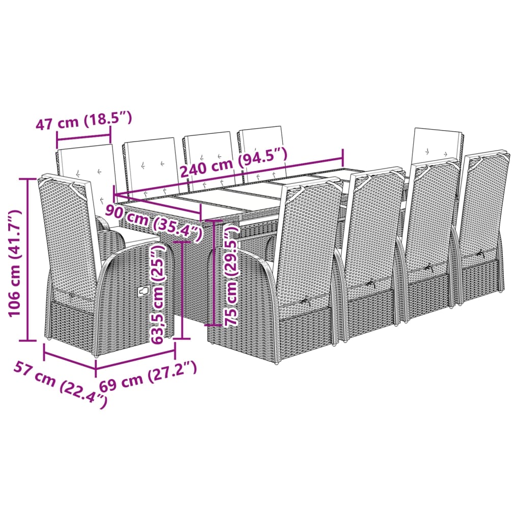 vidaXL Garden Dining Set | Grey, Dark grey