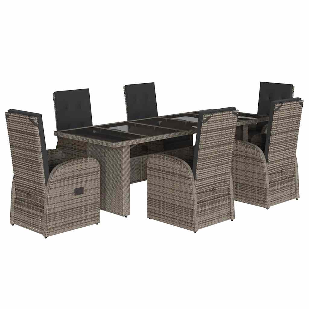 vidaXL 7 Piece Garden Dining Set with Cushions Grey Poly Rattan