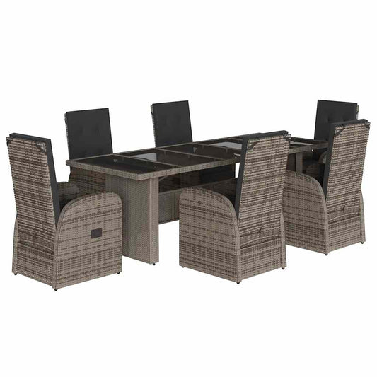 vidaXL 7 Piece Garden Dining Set with Cushions Grey Poly Rattan