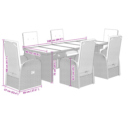 vidaXL Garden Dining Set | Grey | PE Poly Rattan | 6-seater