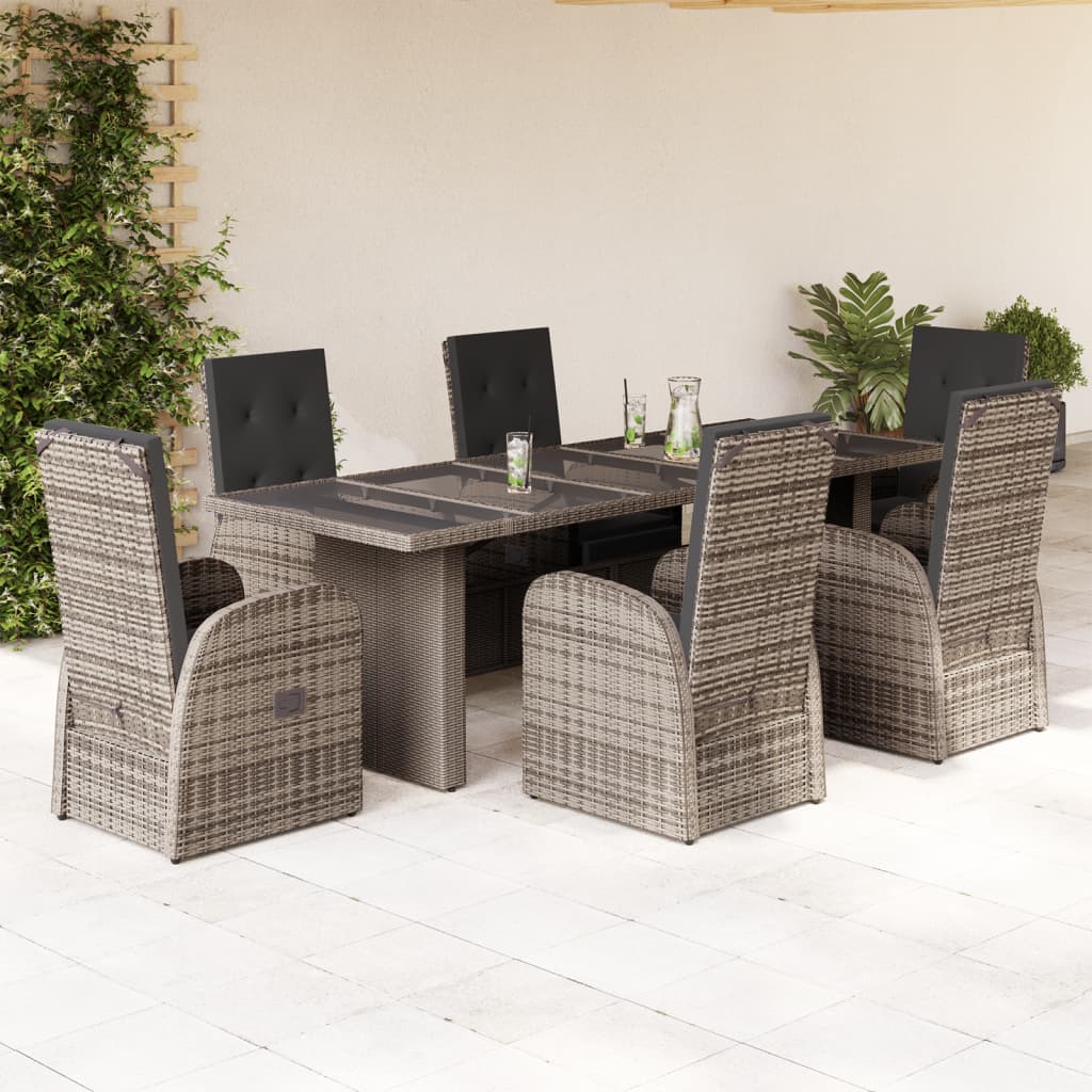vidaXL Garden Dining Set | Grey | PE Poly Rattan | 6-seater