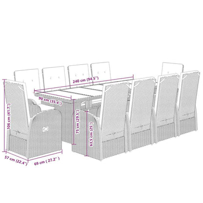 vidaXL 11 Piece Garden Dining Set with Cushions Grey Poly Rattan