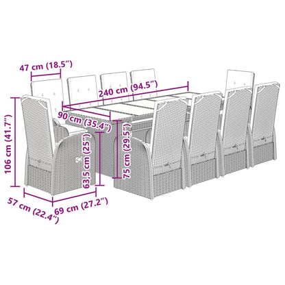 vidaXL 11 Piece Garden Dining Set with Cushions Grey Poly Rattan