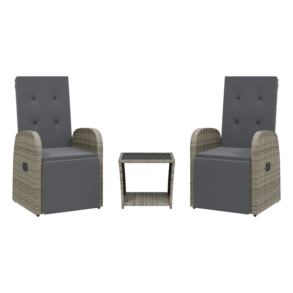 vidaXL 3 Piece Garden Dining Set with Cushions Grey Poly Rattan