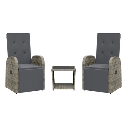 vidaXL 3 Piece Garden Dining Set with Cushions Grey Poly Rattan