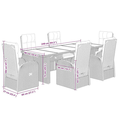 vidaXL 7 Piece Garden Dining Set with Cushions Black Poly Rattan
