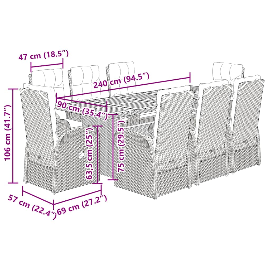vidaXL Garden Dining Set | Black | PE Rattan | 8-Seater