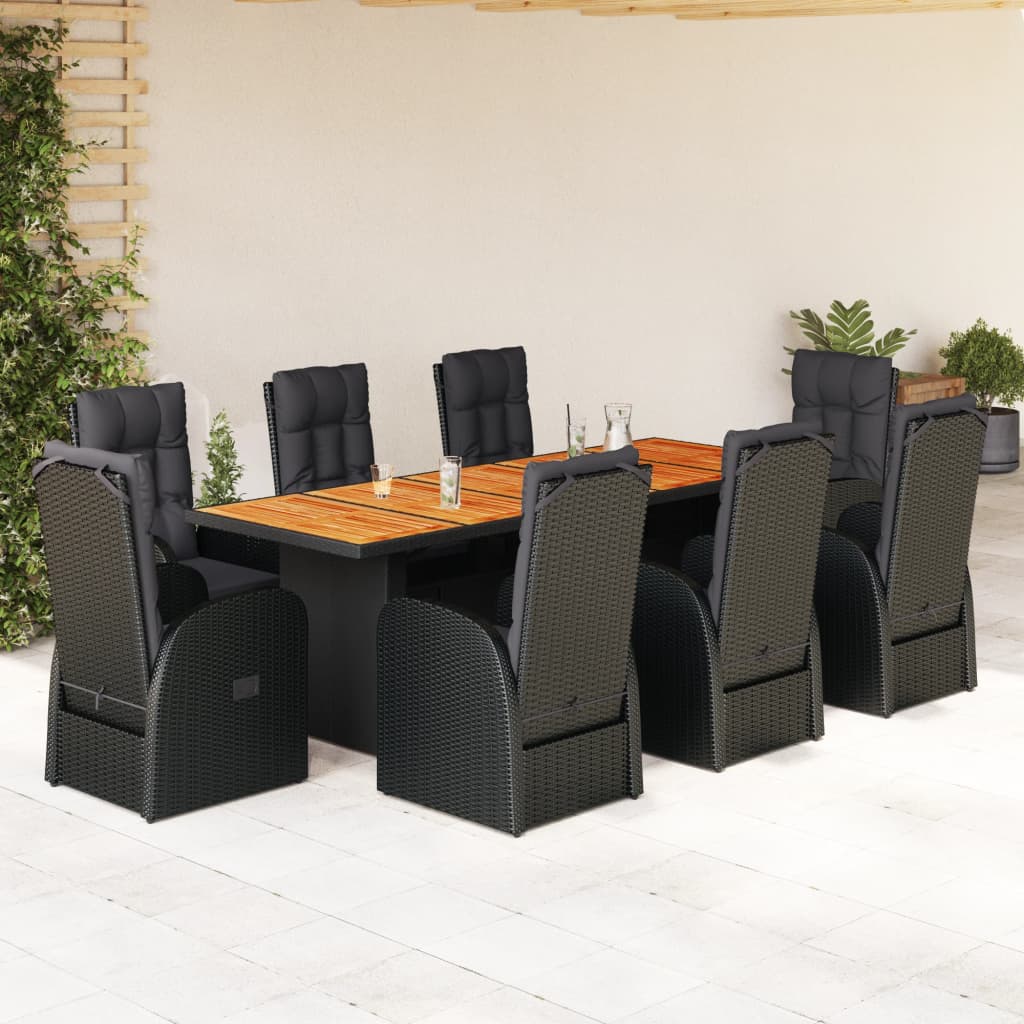 vidaXL Garden Dining Set | Black | PE Rattan | 8-Seater