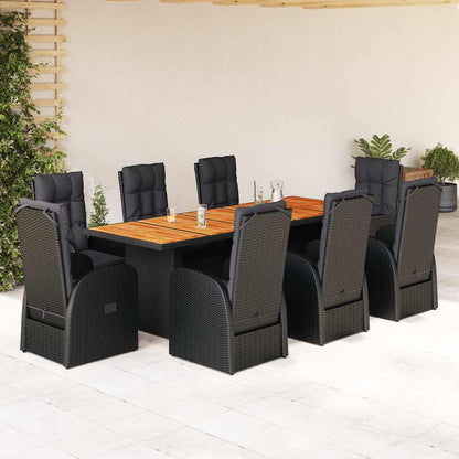 vidaXL 9 Piece Garden Dining Set with Cushions Black Poly Rattan