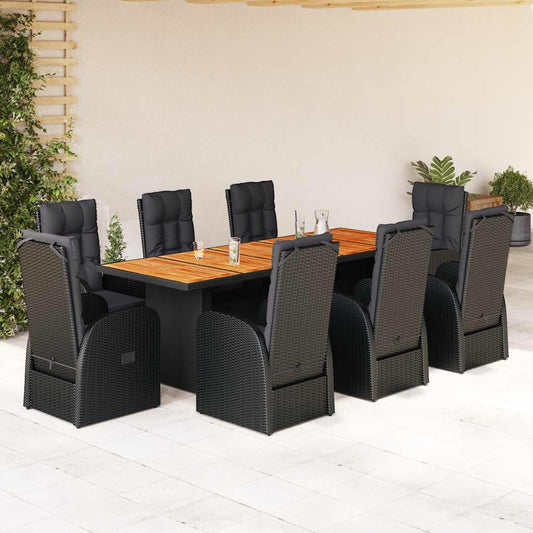 vidaXL 9 Piece Garden Dining Set with Cushions Black Poly Rattan