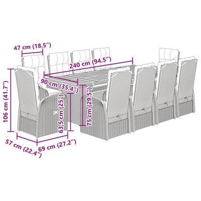 vidaXL Garden Dining Set | Black | Poly Rattan | 10-seater | Removable Covers