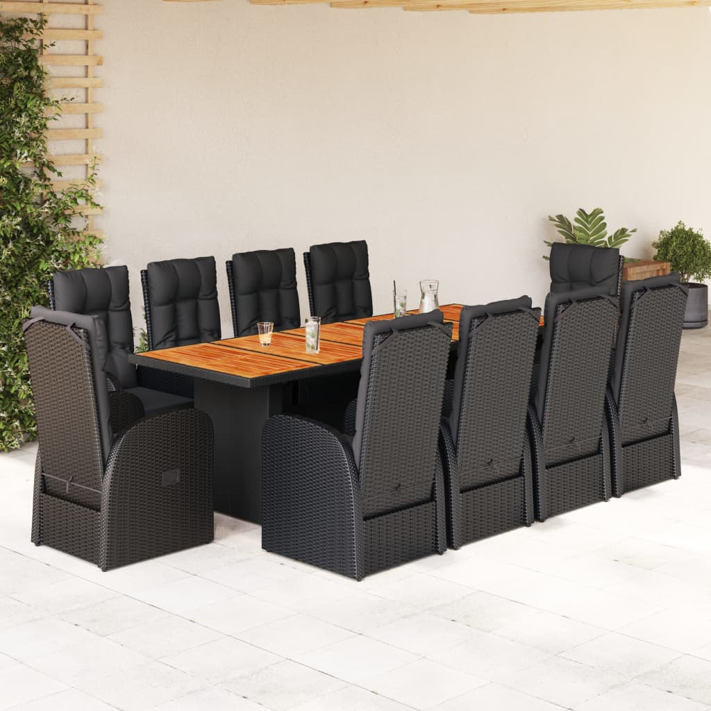 vidaXL Garden Dining Set | Black | Poly Rattan | 10-seater | Removable Covers
