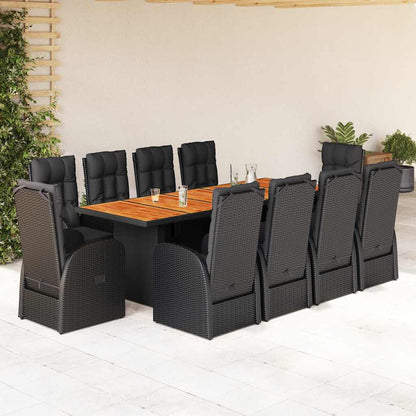 vidaXL 11 Piece Garden Dining Set with Cushions Black Poly Rattan