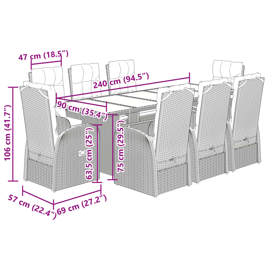 vidaXL 9 Piece Garden Dining Set with Cushions Black Poly Rattan