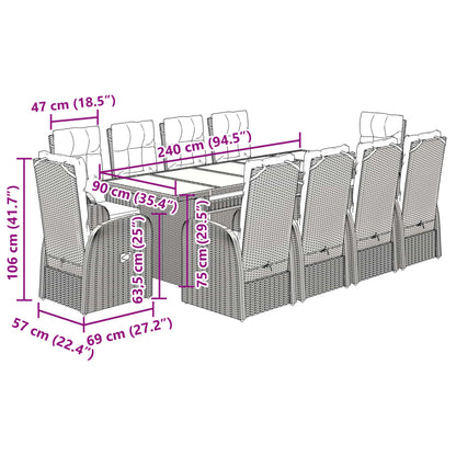 vidaXL 11 Piece Garden Dining Set with Cushions Black Poly Rattan
