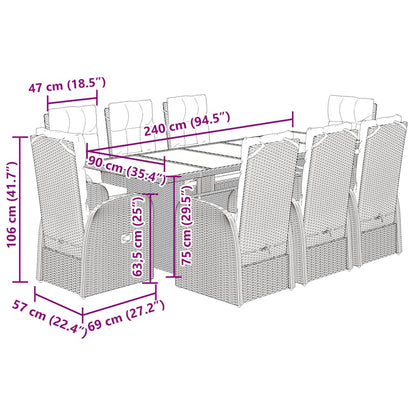 vidaXL 9 Piece Garden Dining Set with Cushions Black Poly Rattan