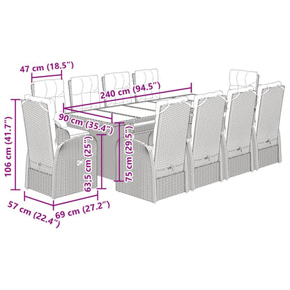vidaXL 11 Piece Garden Dining Set with Cushions Black Poly Rattan